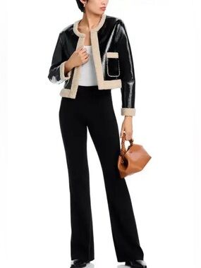 Steve Madden Black Faux Leather Shearling Trim Jacket • Size XS